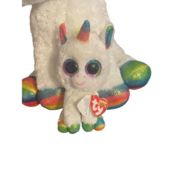 Ty Beanie Boos Unicorn Plush Pixy 16” and 6" Rainbow Colors Glitter Eyes - Picture 2 of 4